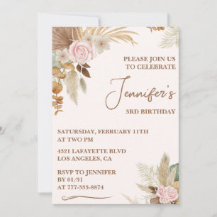 Einfache Einladung zum 3. Geburtstag Modern Boho F
