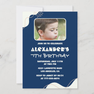Einfache Einladung zum 7. Geburtstag Boy Foto Navy