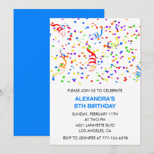 Einfache Einladung zum 8. Geburtstag Confetti Rain