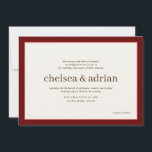 Einfache Einladung zum Hochzeitsfeiern<br><div class="desc">Mit diesem einfachen,  braunen,  textbasierten Herbst- oder Winterhochzeitsdesign mit warmen Korallen- und Bordeaux-Rottönen auf warmen Weiß lassen Sie sich von schlichter Eleganz verzaubern. Verwenden Sie die Anpassungsoption,  um alle Farben zu ändern,  um Ihr Hochzeitsmotiv Anzug,  können Sie sogar ein Backer-Bild Ihrer Wahl,  um es wirklich jazz.</div>