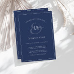 Einfache Einladung zum Hochzeitsfeiern in Navy Blu<br><div class="desc">Einfache Navy Blue Monogram Hochzeitseinladung. Stilvoll beeindrucken Sie Ihre Hochzeitsgäste mit dieser trendigen, dunkelblauen Hochzeitseinladung, die ein schönes weißes Drehbuch mit den Initialen von Braut und Bräutigam auf marinebasischem Hintergrund enthält. Diese Einladung hat ein atemberaubendes königsblaues Design, mit modernen und minimalistischen Farbtönen, perfekt für Ihre einfache, trendige, minimalistische Hochzeit. Das...</div>