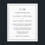 Einfache Einladung zum Hochzeitsfeiern in Schwarz  Flyer<br><div class="desc">Einfache Hochzeitseinladung Flyer mit modernem und elegantem Design mit zwei Buchstaben Monogramm oben und Ihren Details umgeben von einer dünnen Grenze. Der gesamte Text ist schwarz über einem weißen Hintergrund. Die Schriftart und Hintergrundfarben können durch Anklicken des Buttons "Anpassen" in beliebig viele Farben geändert werden. Diese billigen Einladungen sind ideal...</div>