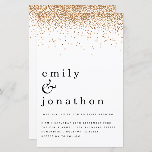 Einfache Einladung zum Hochzeitsfeiern mit Gold Gl (Vorne/Hinten)