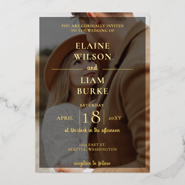 Einfache Einladung zum Hochzeitsfoil mit vollem Fo (Vorderseite)