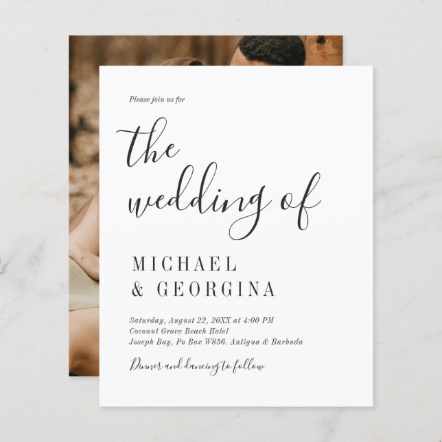 Einfache Einladung zum Schwarz-weißen Foto (Vorne/Hinten)