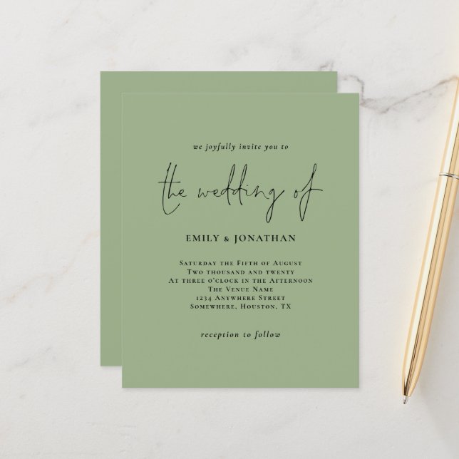 Einfache Einladung zur Green Wedding (Vorderseite/Rückseite Beispiel)