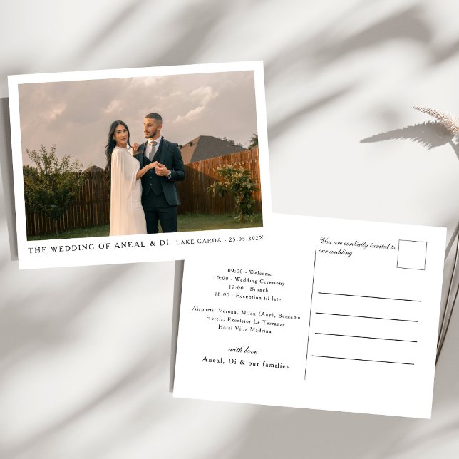 Einfache Einladung zur Hochzeit in Foto und Text Postkarte (Von Creator hochgeladen)