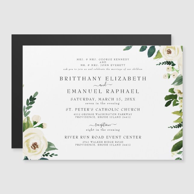 Einfache Einladung zur Hochzeit mit weißer Blüte (Vorne/Hinten)