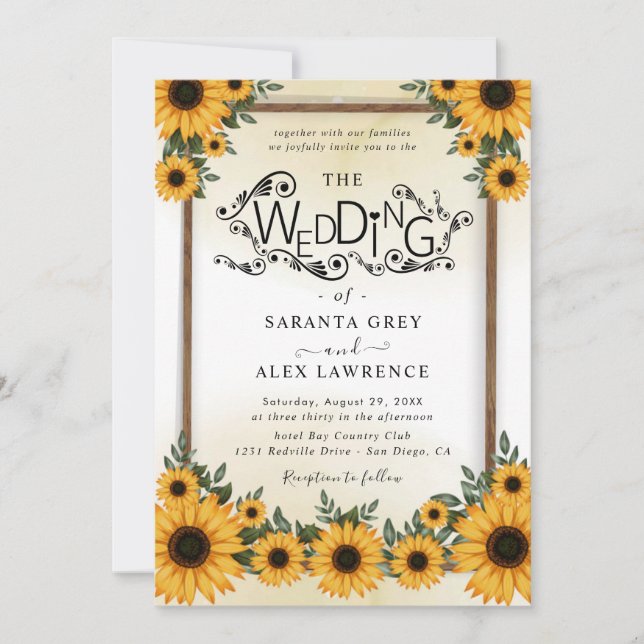 Einfache Einladung zur Sonnenblumenhochzeit (Vorderseite)
