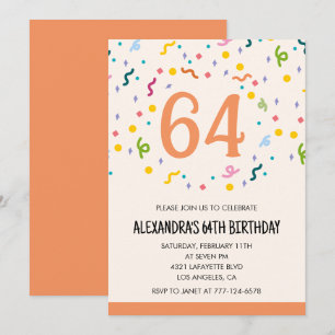 Einfache Einladungen Confetti 64. Geburtstag Moder