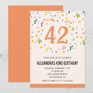 Einfache Einladungen Confetti zum 42. Geburtstag M