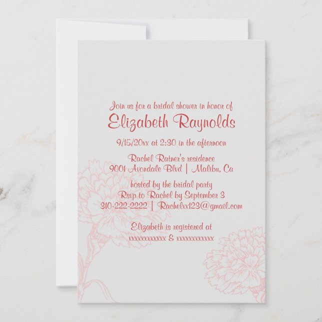 Einfache Einladungen mit Red Bridal-Dusche (Vorderseite)