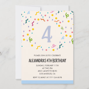 Einfache Einladungen zum 4. Geburtstag Konfetti Mo
