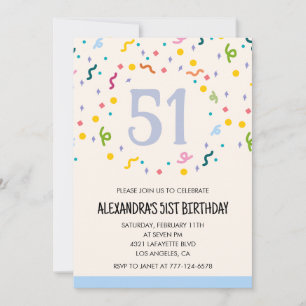 Einfache Einladungen zum 51. Geburtstag Confetti M