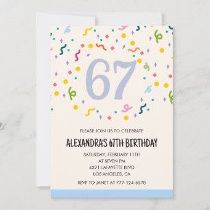 Einfache Einladungen zum 67. Geburtstag Confetti M