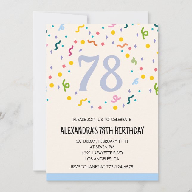Einfache Einladungen zum 78. Geburtstag Confetti M (Vorderseite)