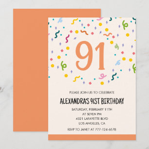 Einfache Einladungen zum 91. Geburtstag Konfetti M