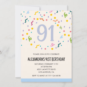 Einfache Einladungen zum 91. Geburtstag Konfetti M