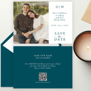 Einfache Einmalgramm Aquamarin QR Code Foto Hochze Save The Date