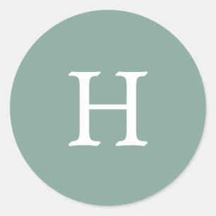 Einfache Einseitiges Grünes Monogramm Hochzeit Runder Aufkleber
