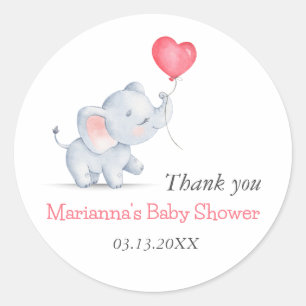 Einfache Elefant & Herzballon-Baby-Party Runder Aufkleber