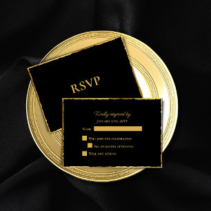 Einfache Elegance Black Luxe Gold Edge Wedding RSVP Karte