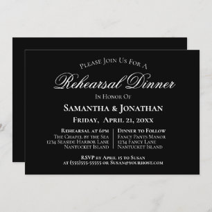 Einfache Elegance Black Wedding Probe Dinner Einladung