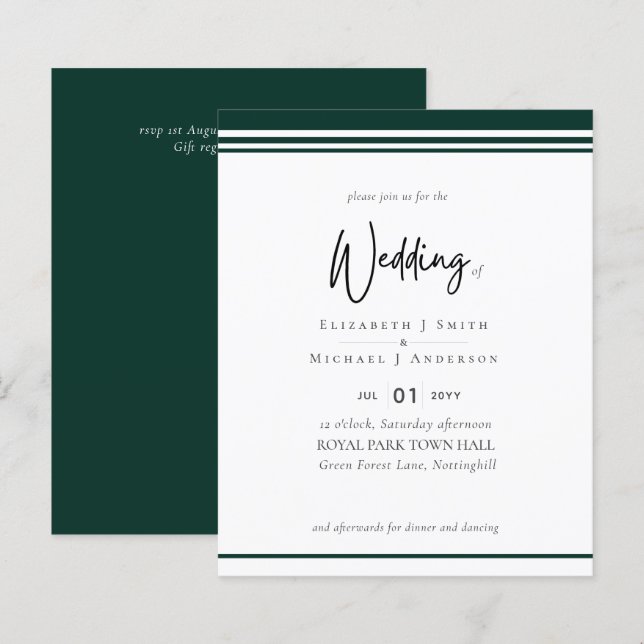 Einfache Elegance Deep Green Modern Budget Hochzei (Vorne/Hinten)