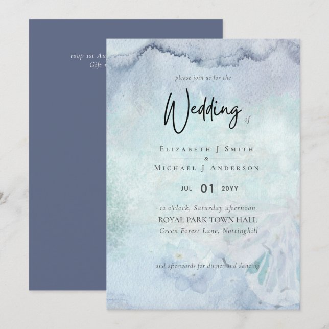 Einfache Elegance Dusty Blue Moderne Hochzeit (Vorne/Hinten)
