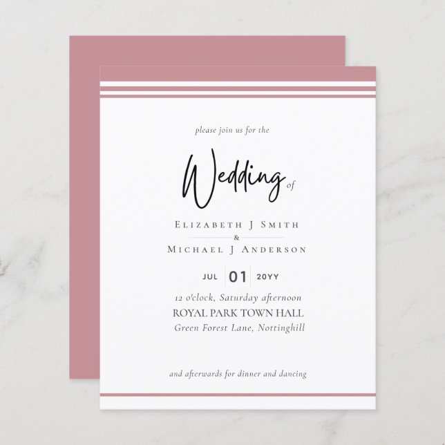 Einfache Elegance Dusty Rose Pink Budget Hochzeit (Vorne/Hinten)