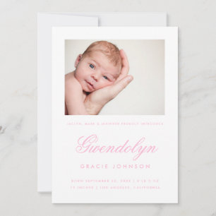 Einfache Elegance Foto Girl Birth Announcement Car Ankündigung
