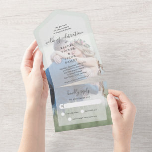 Einfache Elegance Full-Foto Goldmedaille Hochzeit All In One Einladung