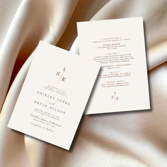 Einfache Elegance Leaf Monogram Chic Wedding Einladung (Von Creator hochgeladen)