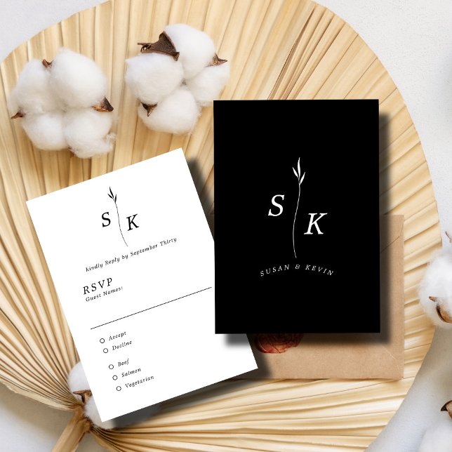 Einfache Elegance Leaf Monogram Chic Wedding RSVP Karte (Von Creator hochgeladen)
