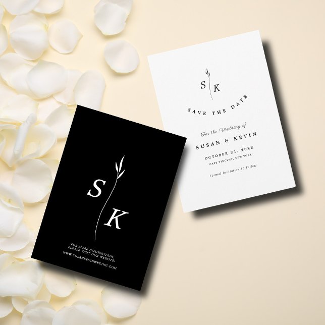 Einfache Elegance Leaf Monogram Chic Wedding Save The Date (Von Creator hochgeladen)
