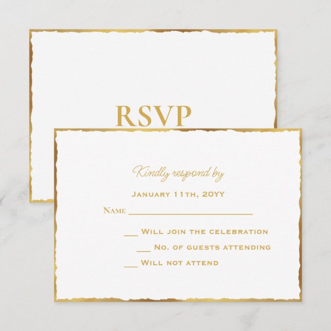 Einfache Elegance Luxe Gold Edge Wedding RSVP Card Karte (Vorne/Hinten)