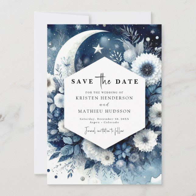 Einfache Elegance Moonlit Hochzeit Save The Date (Vorderseite)