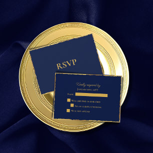 Einfache Elegance Navy Blue Luxe Gold Edge Wedding RSVP Karte