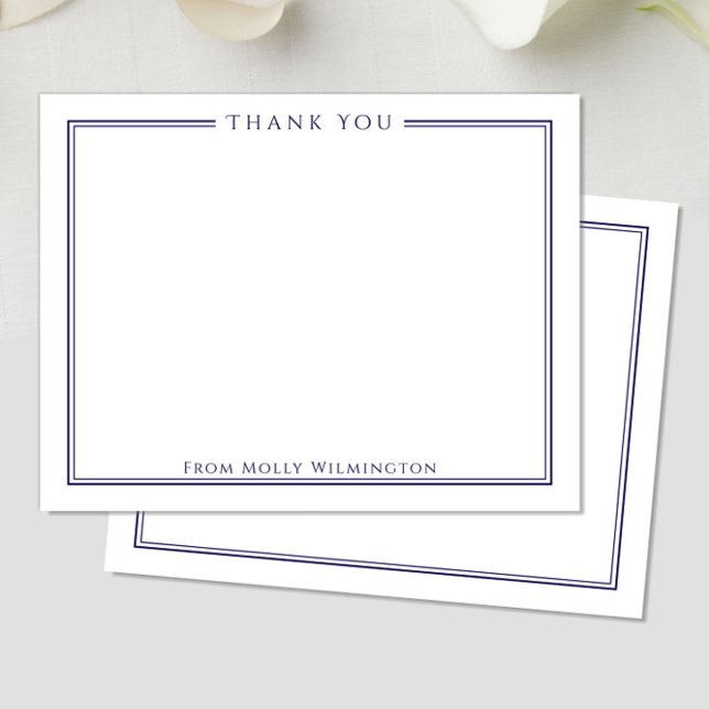 Einfache Elegance Navy & White Flat Note Dankeskarte (Von Creator hochgeladen)