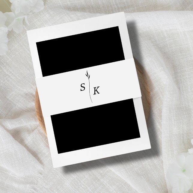 Einfache Elegance Personalisiert Leaf Monogram Wed Einladungsbanderole (Von Creator hochgeladen)