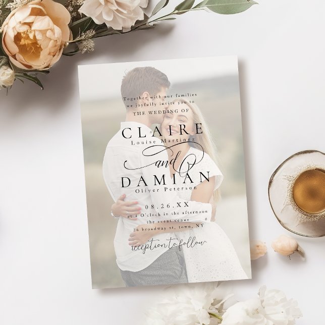 Einfache Elegance Romantische Hochzeit im Script-F Einladung (Simple Elegance Romantic Script photo wedding Invitation)