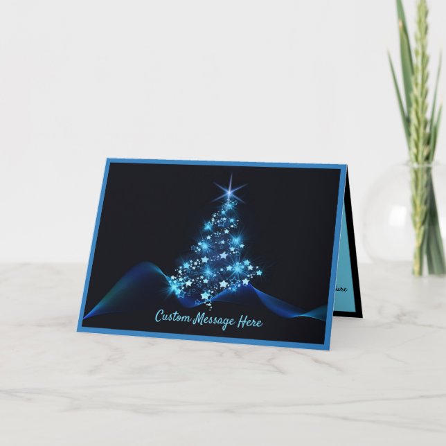 Einfache Elegance Schwarz & Blau Weihnachtsbaum Li Karte (Vorderseite)