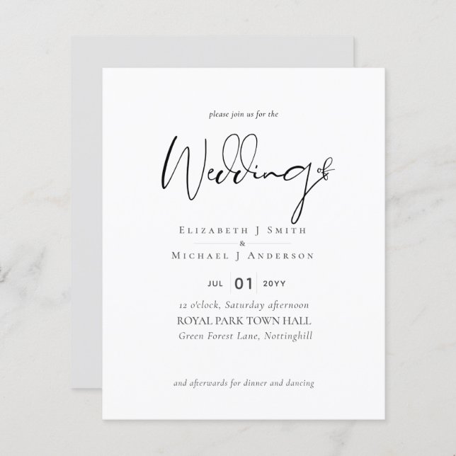 Einfache Elegance Script Moderne Budget Hochzeit (Vorne/Hinten)