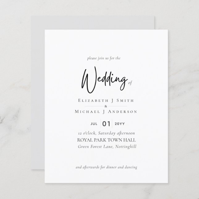 Einfache Elegance Script Moderne Budget Hochzeit (Vorne/Hinten)