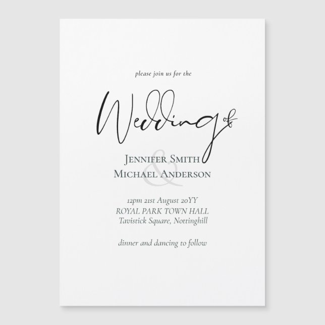 Einfache Elegance Script Moderne Hochzeit Magnetkarte (Vorderseite)
