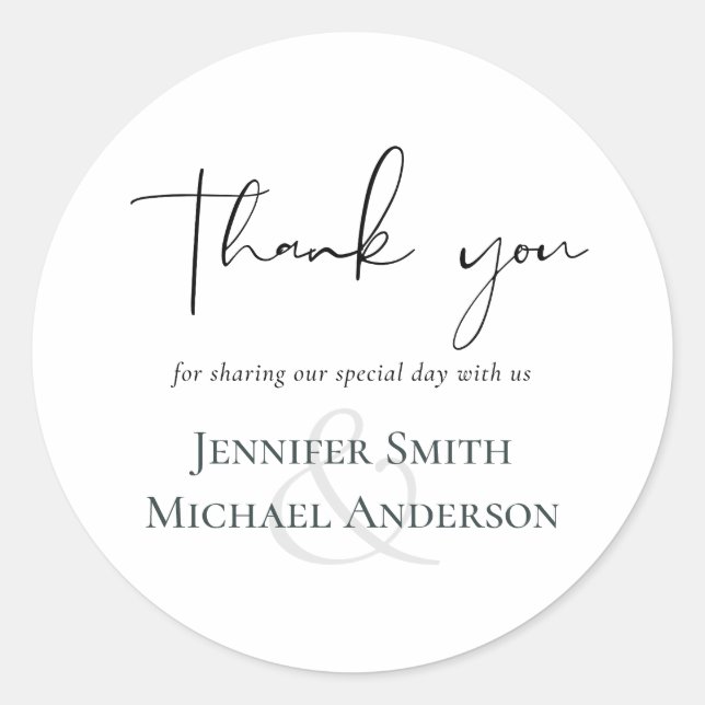 Einfache Elegance Script Moderne Hochzeit Runder Aufkleber (Vorderseite)