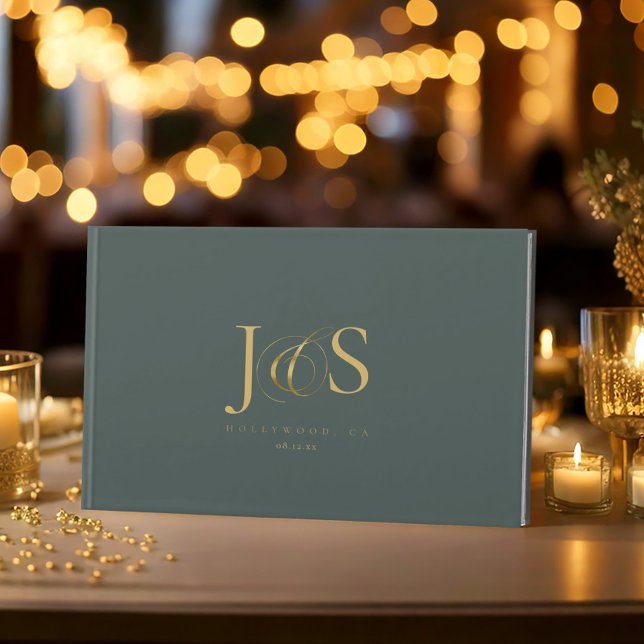 Einfache Elegance Wedding Initials Green ID1022 Gästebuch (Von Creator hochgeladen)