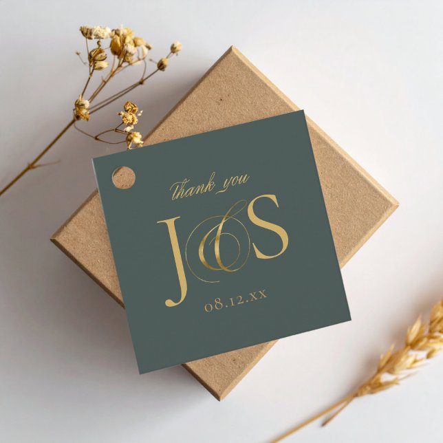 Einfache Elegance Wedding Initials Green ID1022 Geschenkanhänger (Von Creator hochgeladen)