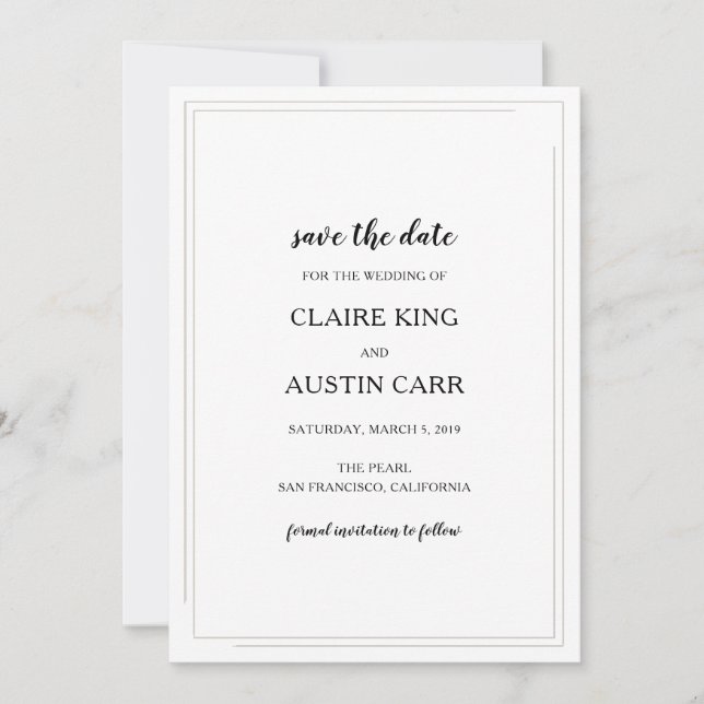 Einfache Elegance Wedding Save the Date (Vorderseite)