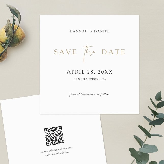 Einfache Elegangoldfarben Save the Date mit QR-Cod (Von Creator hochgeladen)